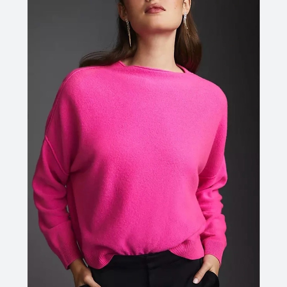 Anthro Pilcro Cashmere Mock Neck Sweater Barbie Pink XXS Alani Pullover